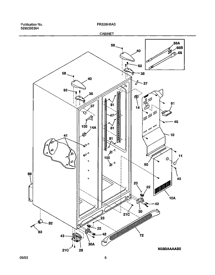 CABINET Diagram and Parts List for FRS26H5ASB8  Frigidaire Refrigerator