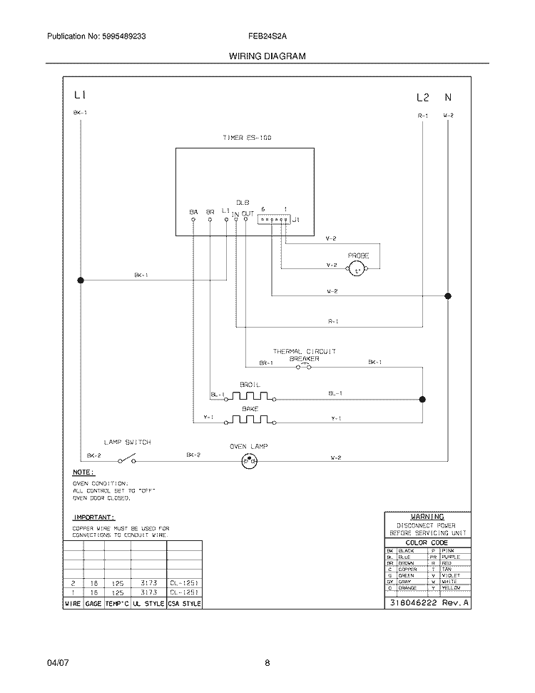 WIRING DIAGRAM Diagram and Parts List for FEB24S2ASD  Frigidaire Wall Oven