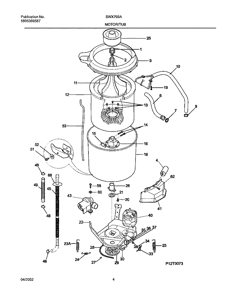 WSHR MTR, HOSE Diagram and Parts List for SWX703AQ1  Westinghouse Washer