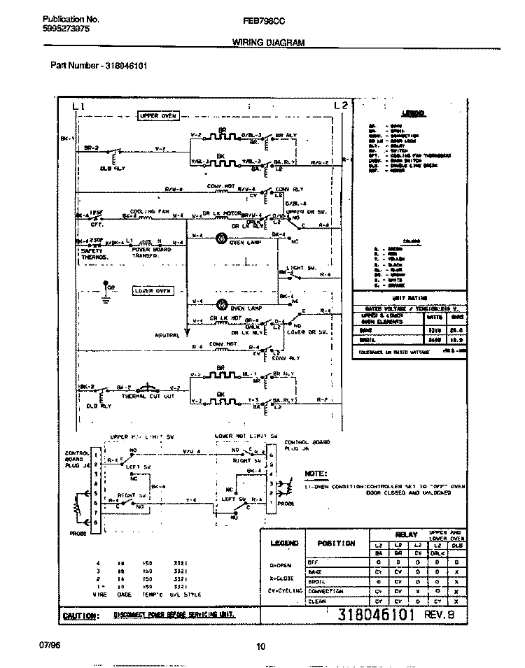 WIRING DIAGRAM Diagram and Parts List for FEB798CCSA  Frigidaire Wall Oven