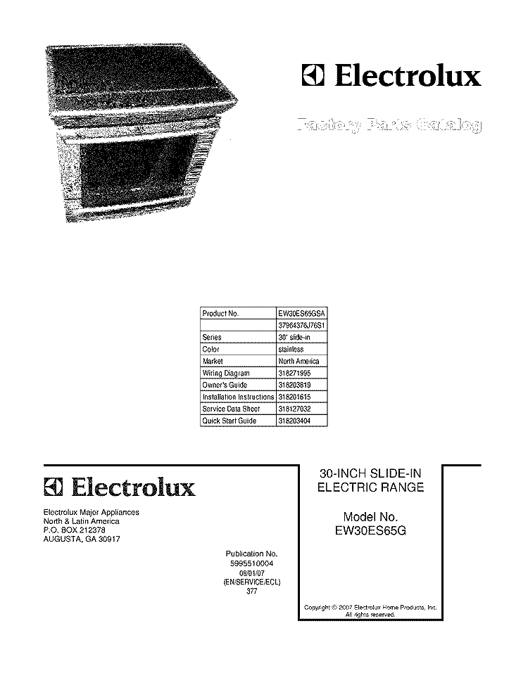COVER Diagram and Parts List for EW30ES65GSA  Electrolux Range