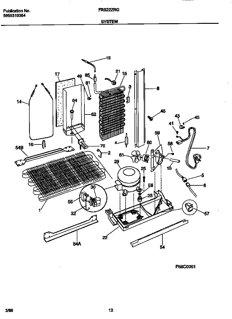 SYSTEM Diagram and Parts List for FRS22ZRGB3  Frigidaire Refrigerator