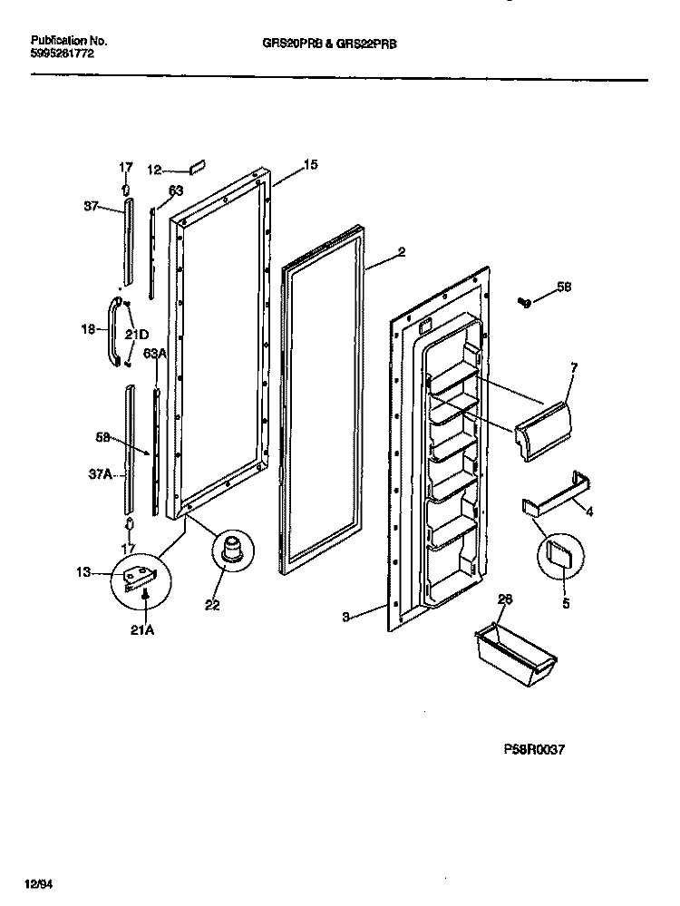 REFRIGERATOR DOOR Diagram and Parts List for GRS22PRBW0  Gibson Refrigerator