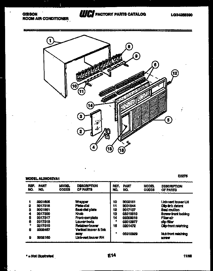 CABINET PARTS Diagram and Parts List for AL08C4EVA1  Gibson Air Conditioner