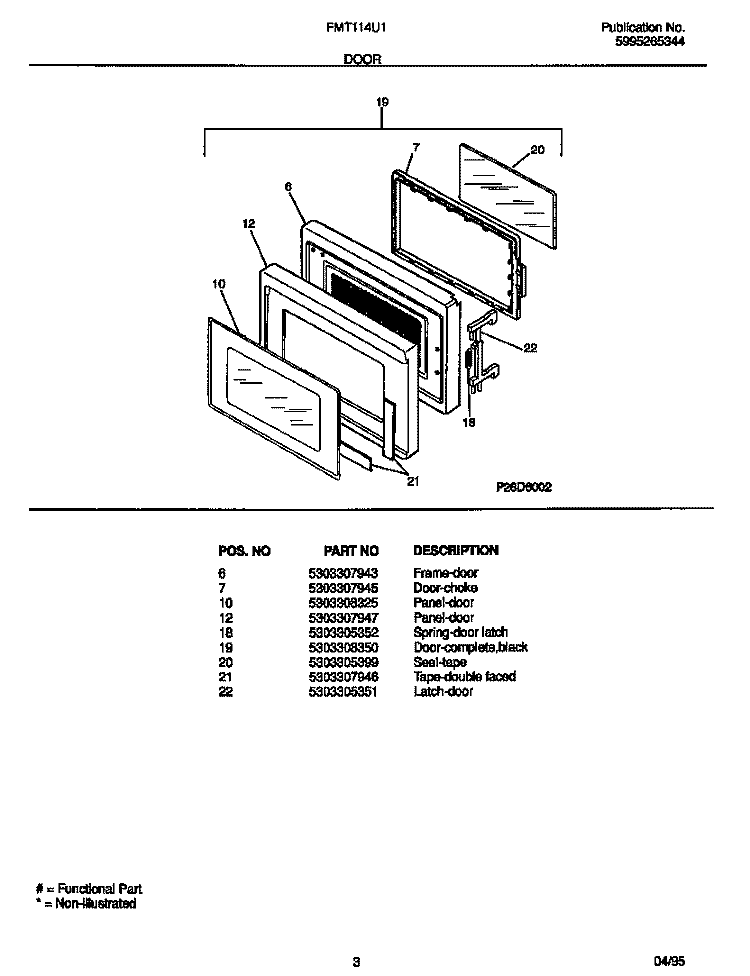 DOOR Diagram and Parts List for FMT114U1B0  Frigidaire Microwave