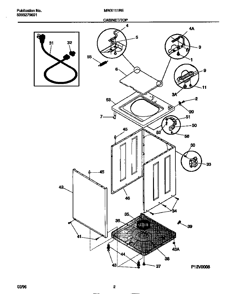 CABINET / TOP Diagram and Parts List for MWX111REW0  Frigidaire Washer