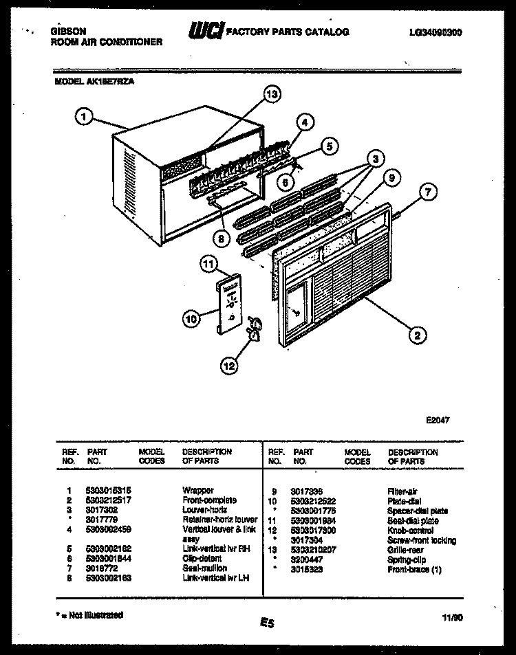 CABINET PARTS Diagram and Parts List for AK18E7RZA  Gibson Air Conditioner