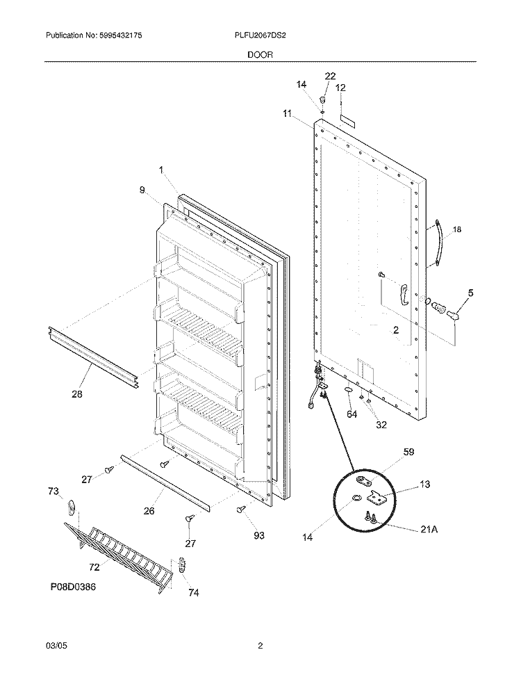 DOOR Diagram and Parts List for PLFU2067DS2  Frigidaire Freezer