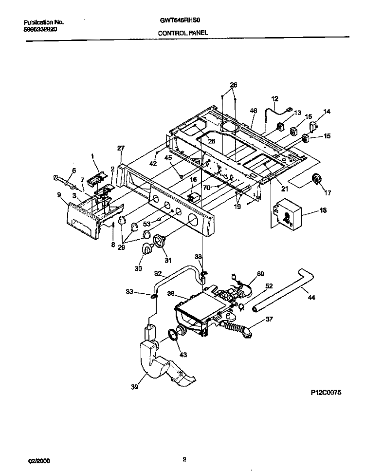 P12C0075 CONTROL PANEL Diagram and Parts List for GWT645RHS0  Gibson Washer