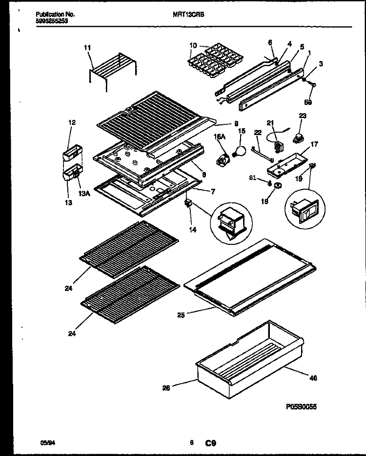 SHELVES AND SUPPORTS Diagram and Parts List for MRT13CRBY0  Frigidaire Refrigerator