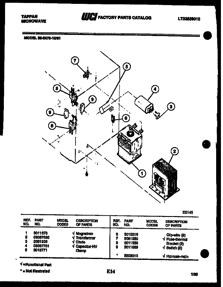 POWER CONTROL Diagram and Parts List for 56-2478-10-01  Tappan Microwave