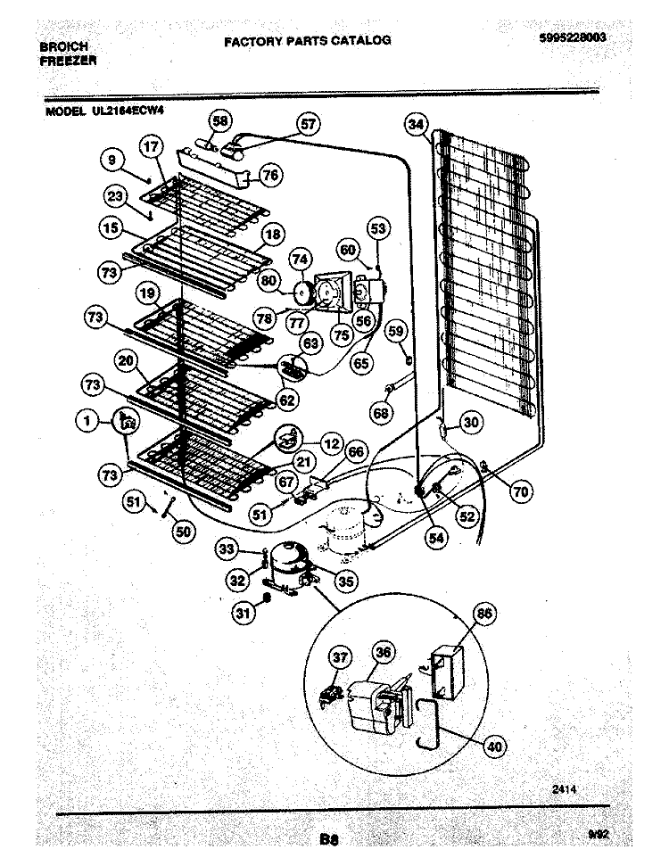 SYSTEM Diagram and Parts List for UL2164ECW4  Frigidaire Freezer
