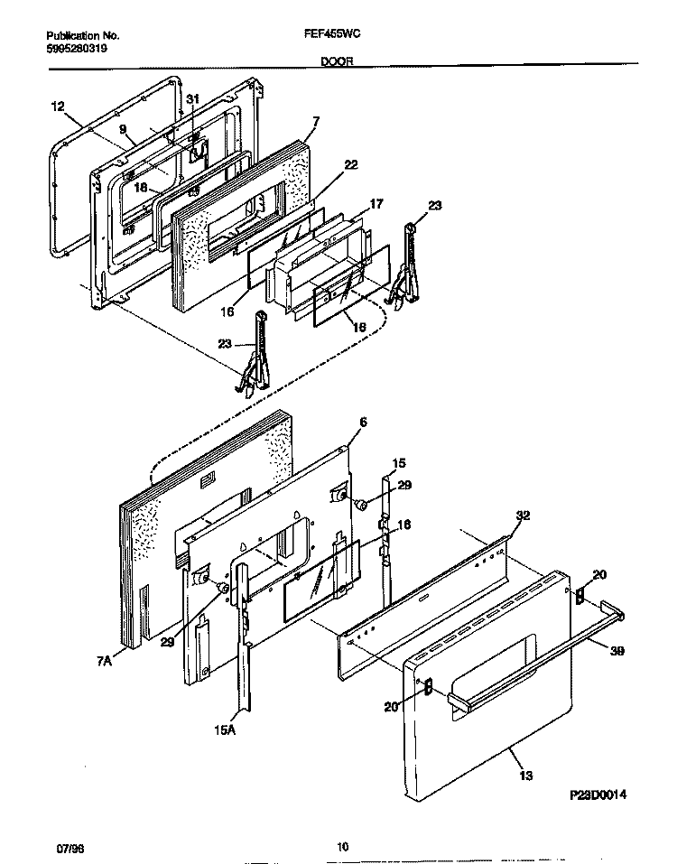 DOOR Diagram and Parts List for FEF455WCBA  Frigidaire Range