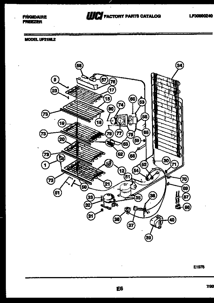 SYSTEM AND ELECTRICAL PARTS Diagram and Parts List for UF21NL2  Frigidaire Freezer