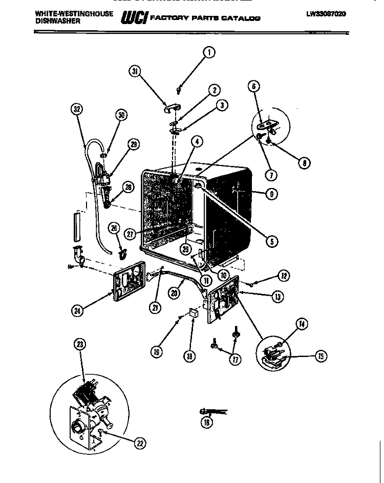 TUB PARTS Diagram and Parts List for SU200JXW2  Frigidaire Dishwasher