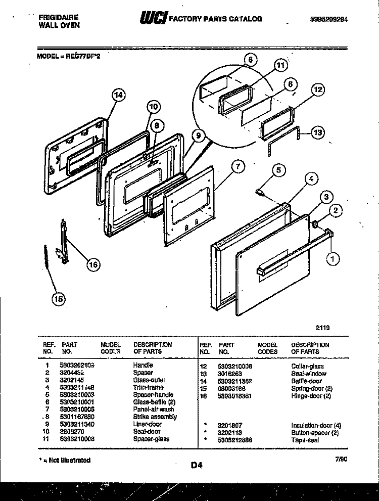 DOOR PARTS Diagram and Parts List for REG77BF2  Frigidaire Wall Oven