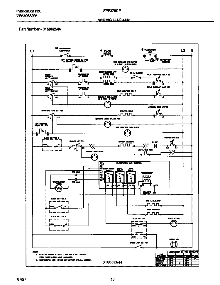 WIRING DIAGRAM Diagram and Parts List for FEF379CFTB  Frigidaire Range