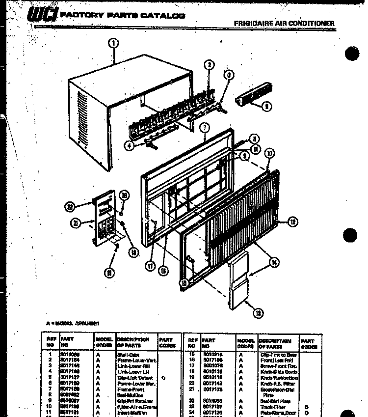 CABINET PARTS Diagram and Parts List for A06LH5E1  Frigidaire Air Conditioner