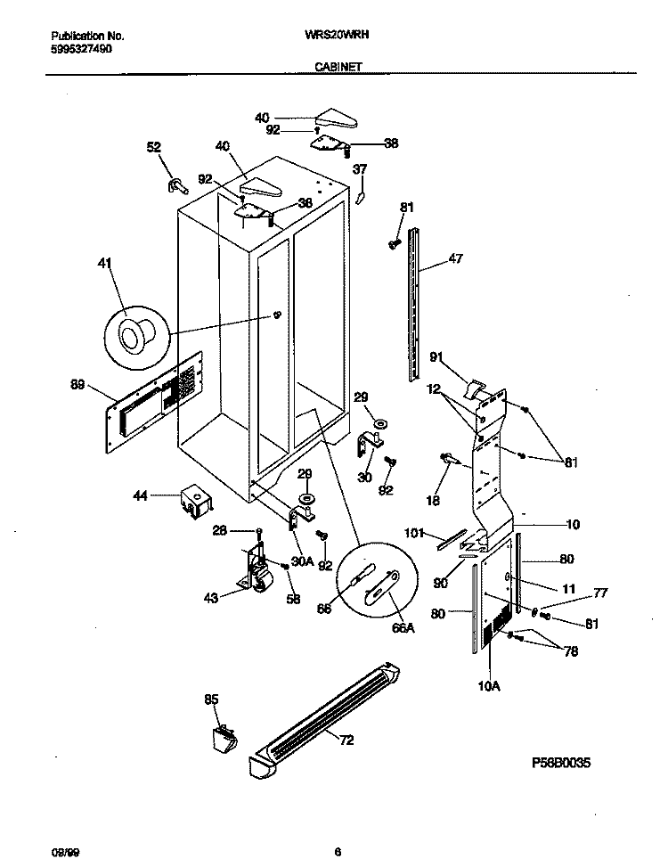 CABINET Diagram and Parts List for WRS20WRHW2  Frigidaire Refrigerator