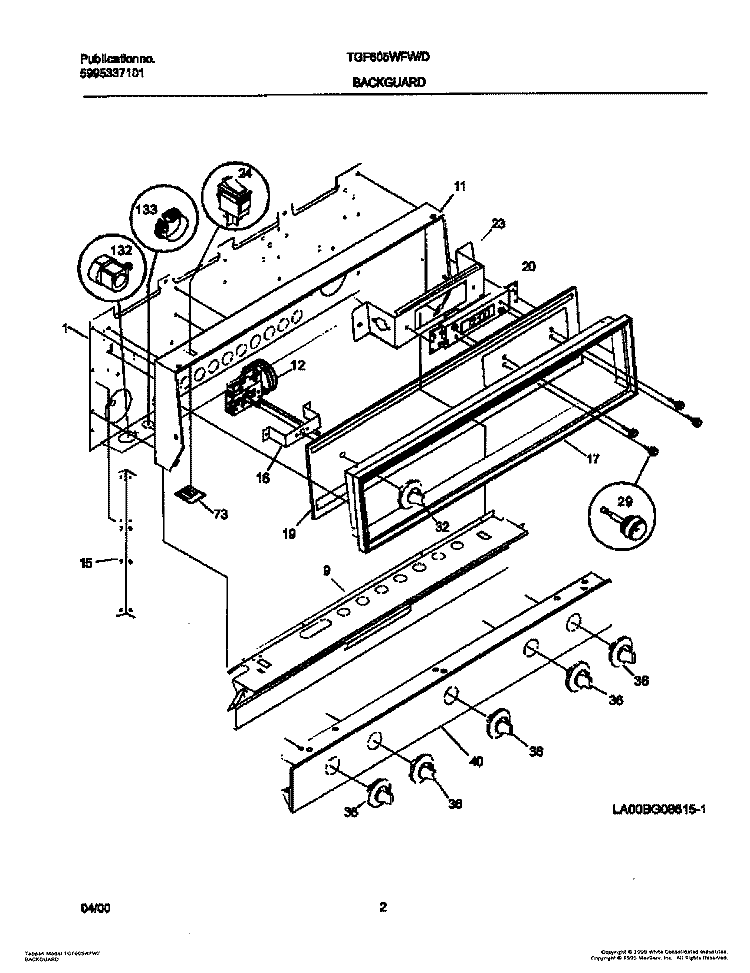 BACKGUARD Diagram and Parts List for TGF605WFW7  Tappan Range