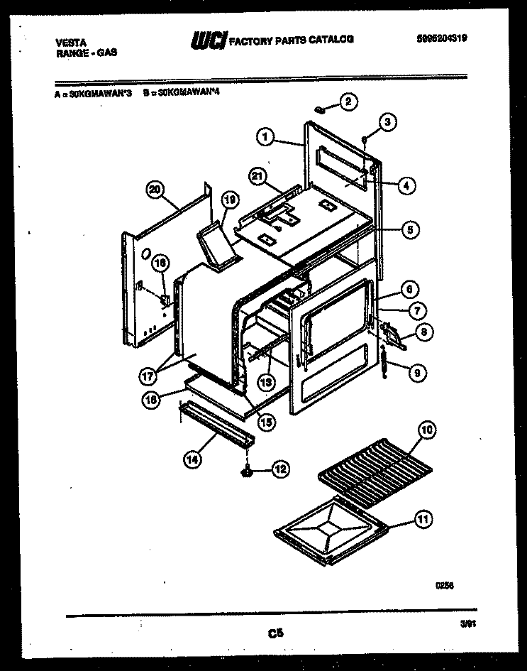 BODY PARTS Diagram and Parts List for 30KGMAWAN4  Tappan Range