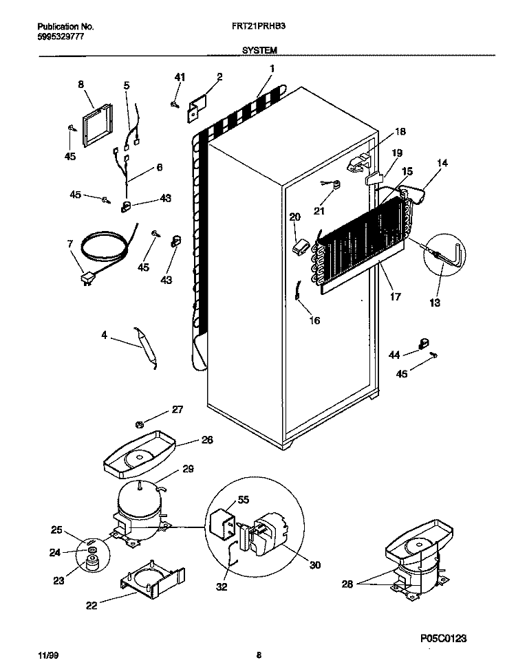 SYSTEM Diagram and Parts List for FRT21PRHB3  Frigidaire Refrigerator