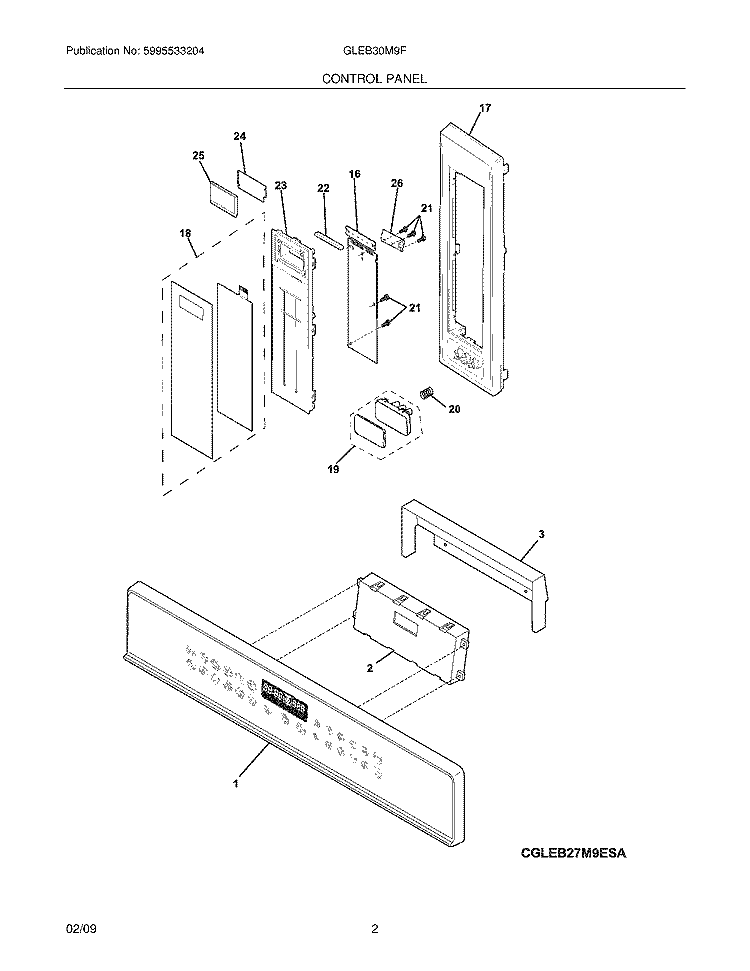CONTROL PANEL Diagram and Parts List for GLEB30M9FBC  Frigidaire Microwave Oven Combo
