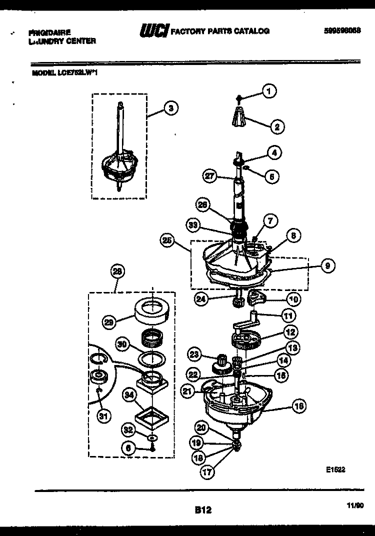 TRANSMISSION PARTS Diagram and Parts List for LCE752LW1  Frigidaire Washer Dryer Combo