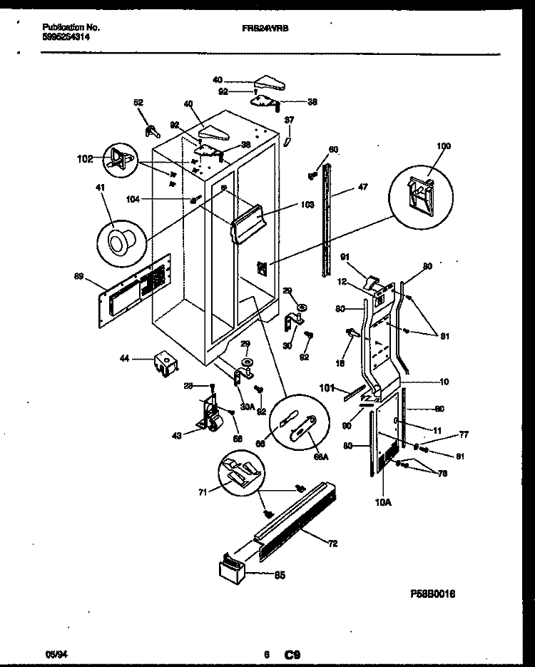 CABINET PARTS Diagram and Parts List for FRS24WRBW0  Frigidaire Refrigerator