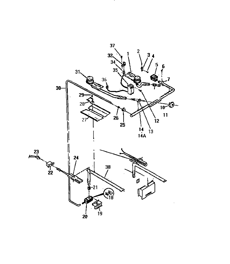 BURNERS, MANIFOLD & CONTROLS Diagram and Parts List for GC932EXF3  Frigidaire Range