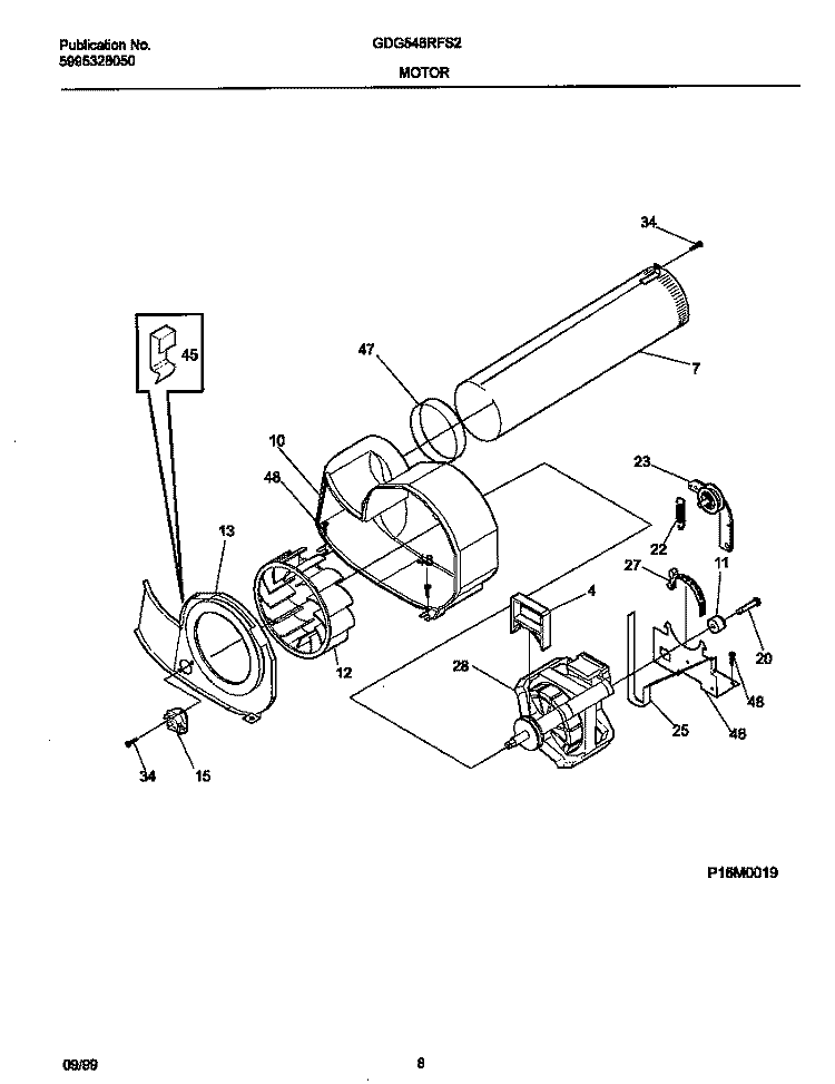 P16M0019 MOTOR, BLOWER Diagram and Parts List for GDG546RFS2  Gibson Dryer