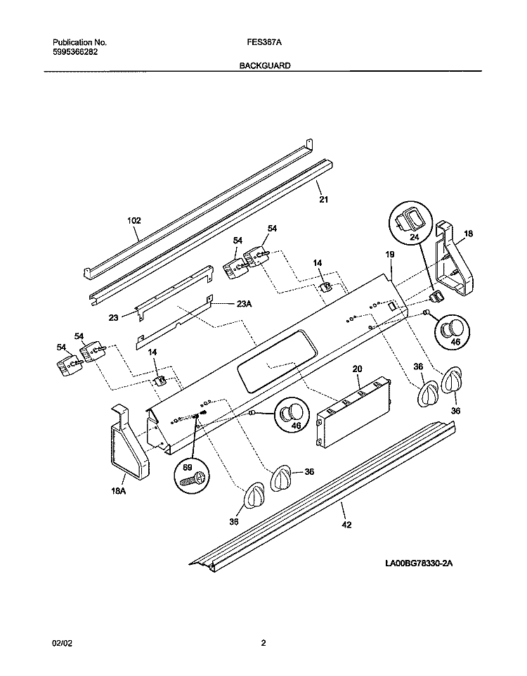 BACKGUARD Diagram and Parts List for FES367AQC  Frigidaire Range