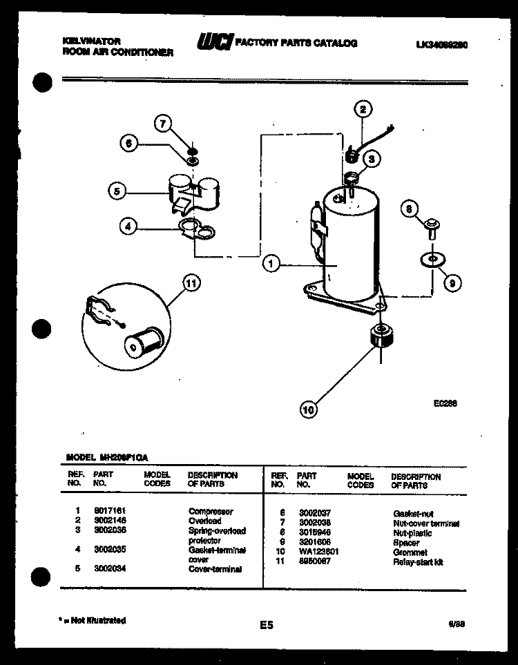 COMPRESSOR Diagram and Parts List for MH208F1QA  Kelvinator Air Conditioner