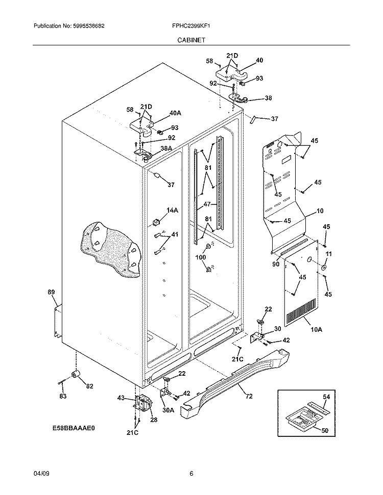 CABINET Diagram and Parts List for FPHC2399KF1  Frigidaire Refrigerator