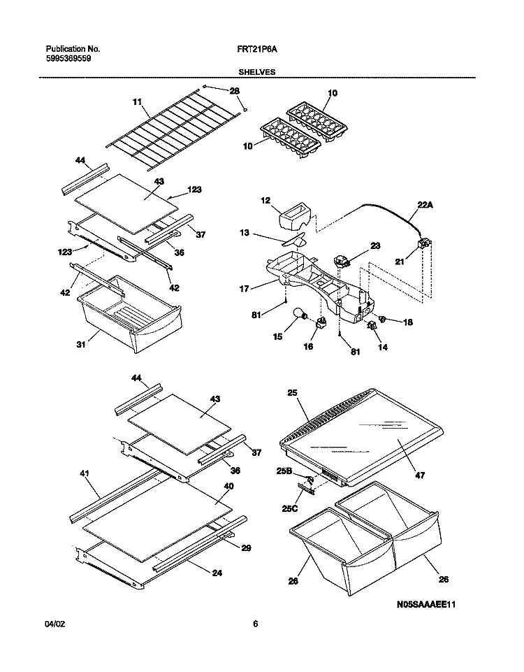 SHELVES Diagram and Parts List for FRT21P6BSB0  Frigidaire Refrigerator