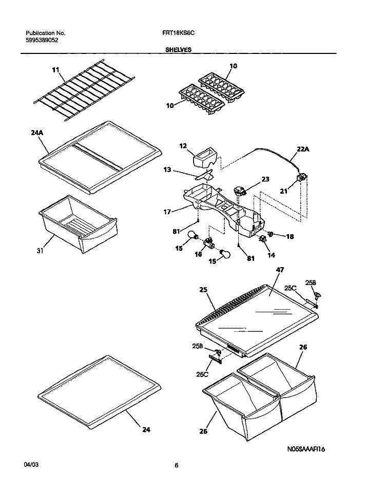 SHELVES Diagram and Parts List for FRT18KS6CW0  Frigidaire Refrigerator