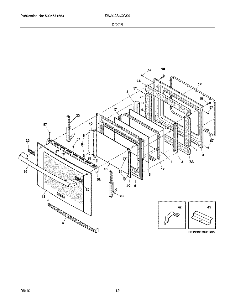 DOOR Diagram and Parts List for EW30ES6CGS5  Electrolux Range