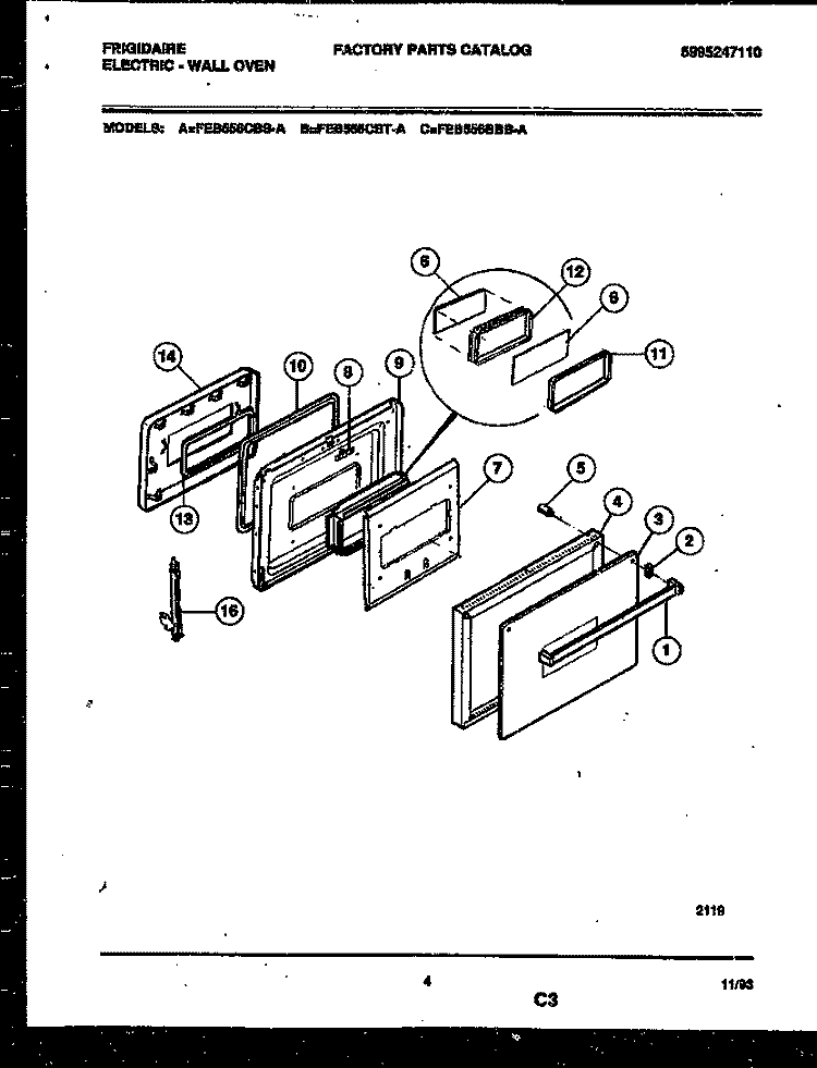 DOOR PARTS Diagram and Parts List for FEB556CBSA  Frigidaire Wall Oven