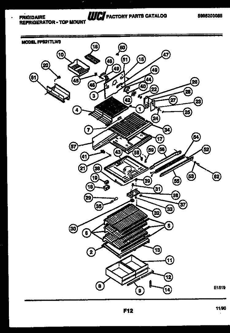 SHELVES AND SUPPORTS Diagram and Parts List for FPS21TLH3  Frigidaire Refrigerator
