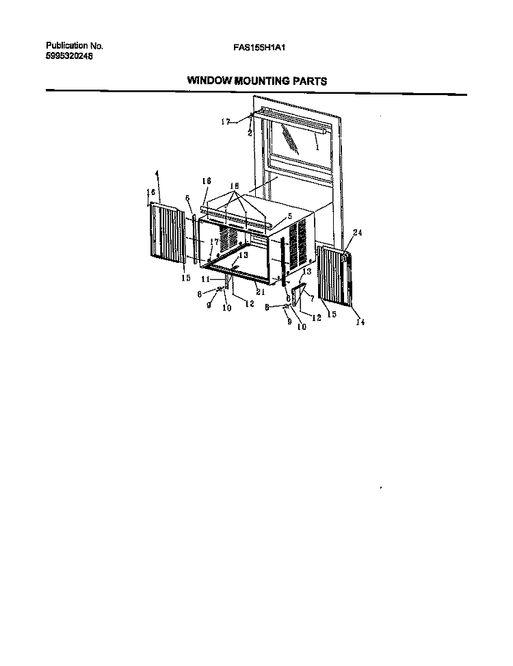 WINDOW MOUNTING PARTS Diagram and Parts List for FAS182H2A2  Frigidaire Air Conditioner