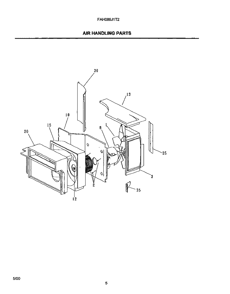 AIR HANDLING PARTS Diagram and Parts List for FAH086J1T2  Frigidaire Air Conditioner