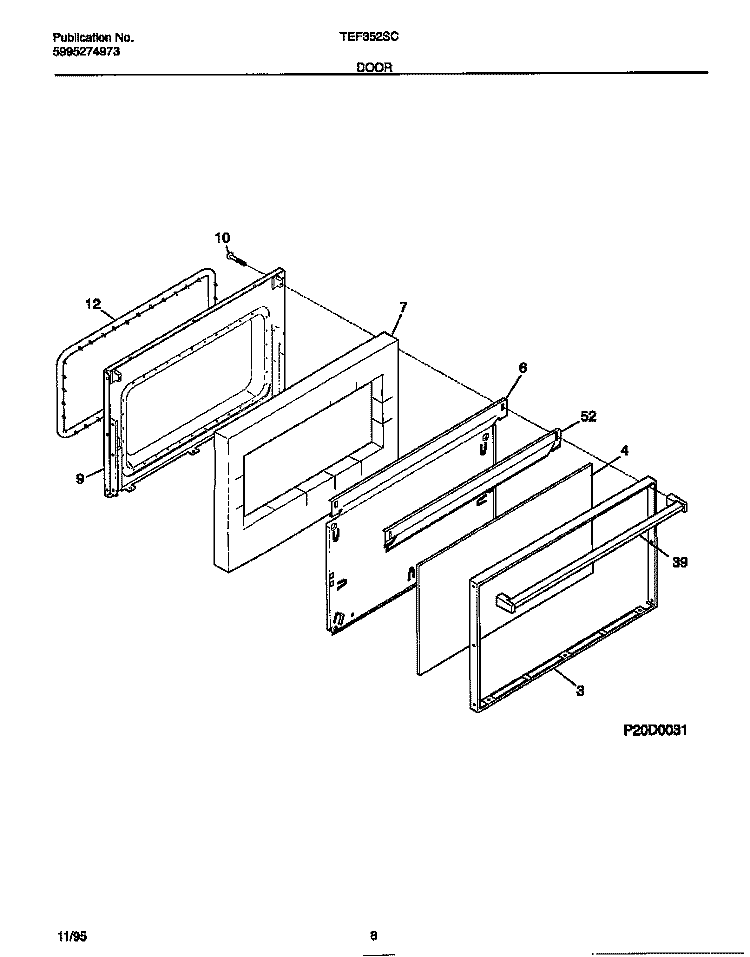 DOOR Diagram and Parts List for TEF352SCWB  Tappan Range