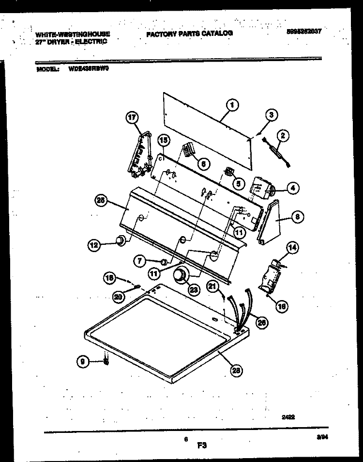 CONSOLE AND CONTROL PARTS Diagram and Parts List for WDE436RBD0  Frigidaire Dryer