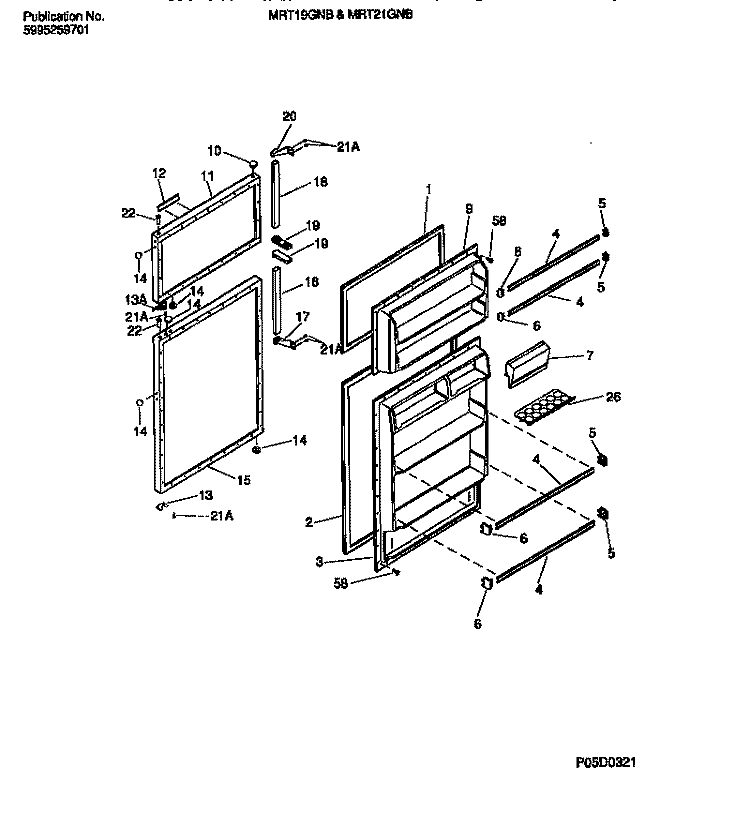 DOOR SECTION Diagram and Parts List for MRT19GNBW2  Frigidaire Refrigerator