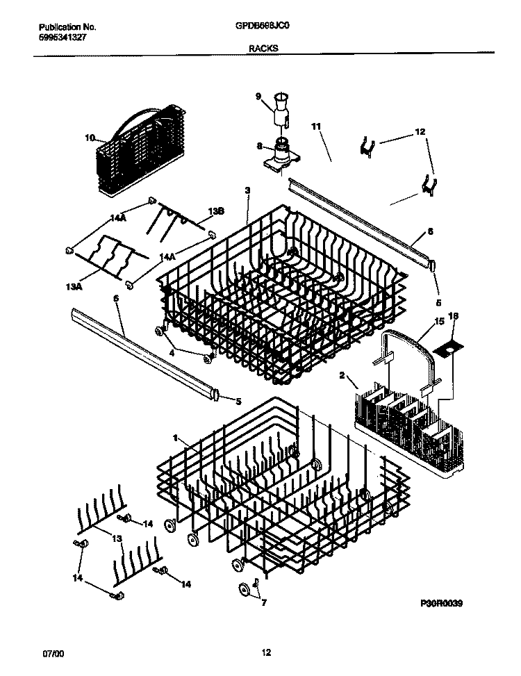 RACK Diagram and Parts List for GPDB698JC0  Frigidaire Dishwasher