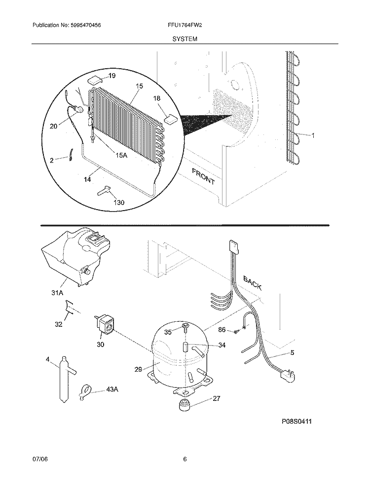 SYSTEM Diagram and Parts List for FFU1764FW2  Frigidaire Freezer