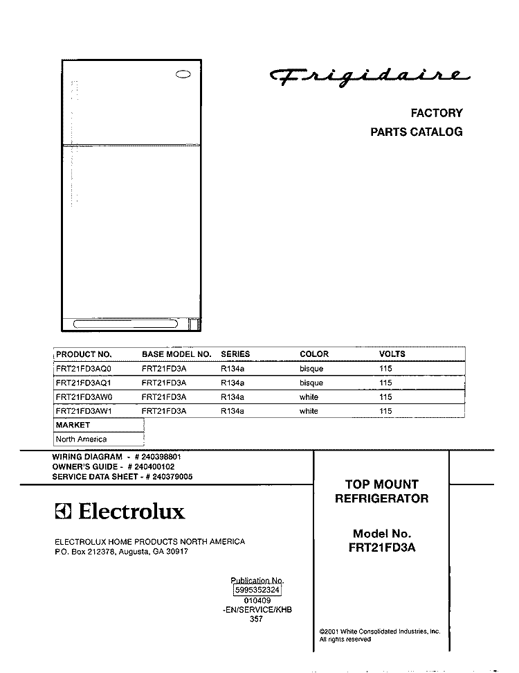 COVER Diagram and Parts List for FRT21FD3AQ1  Frigidaire Refrigerator
