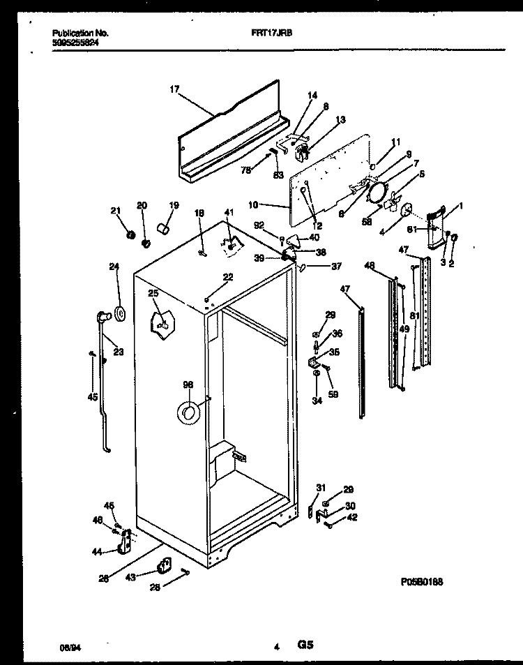 CABINET PARTS Diagram and Parts List for FRT17JRBD1  Frigidaire Refrigerator