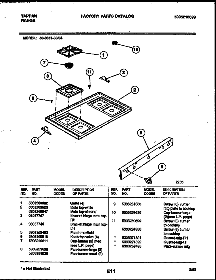 COOKTOP PARTS Diagram and Parts List for 30-3851-00-04  Tappan Range