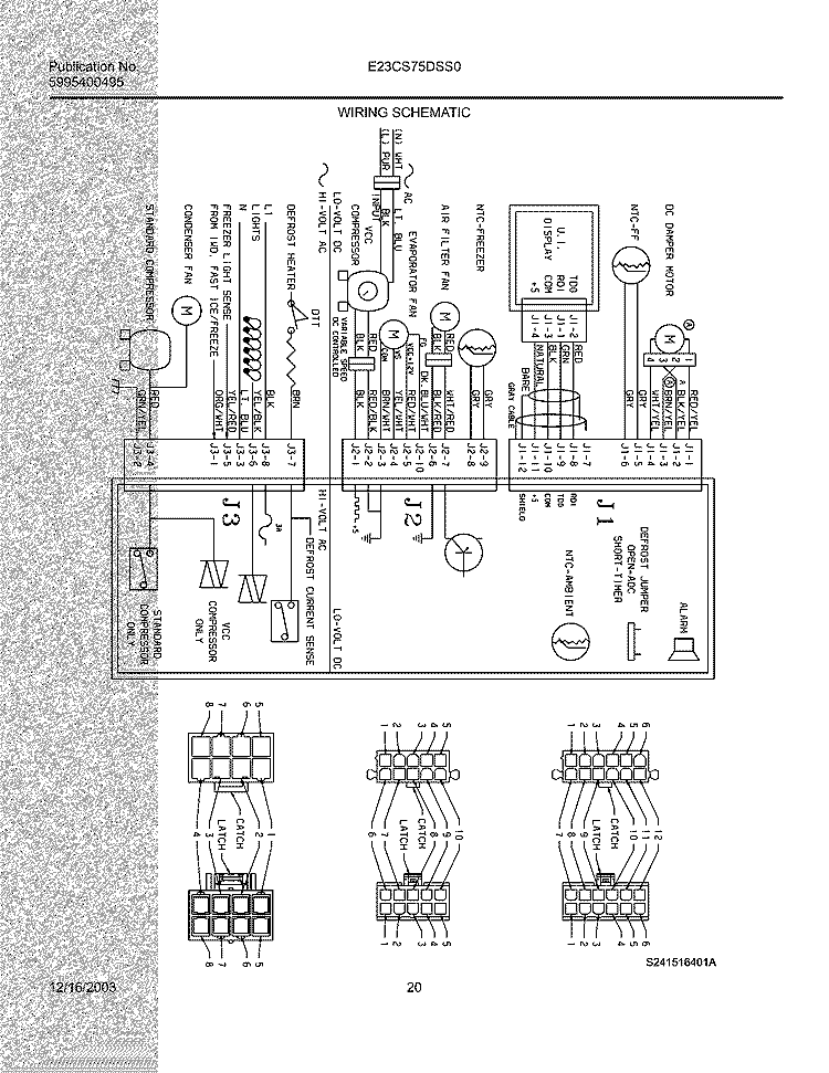 WIRING SCHEMATIC Diagram and Parts List for E23CS75DSS0  Electrolux Refrigerator